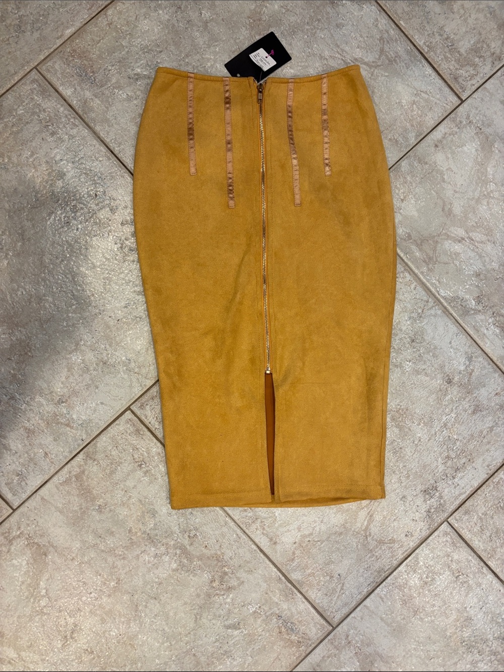 privy Mustard Suede Pencil Skirt with Center Zip